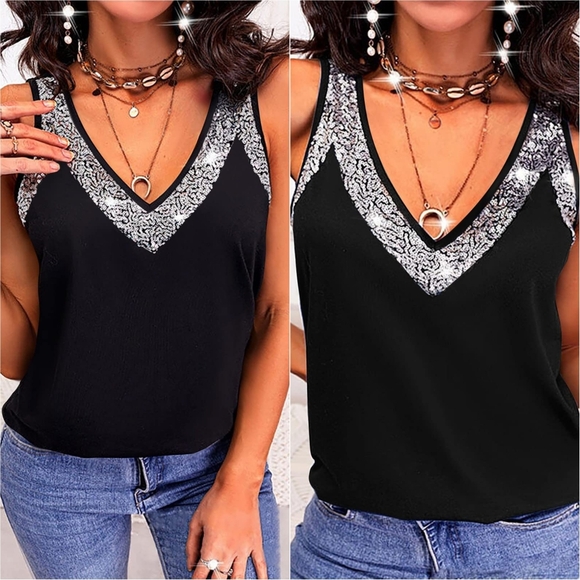 Shine On Wide Strap Tank - Black - Picture 1 of 4